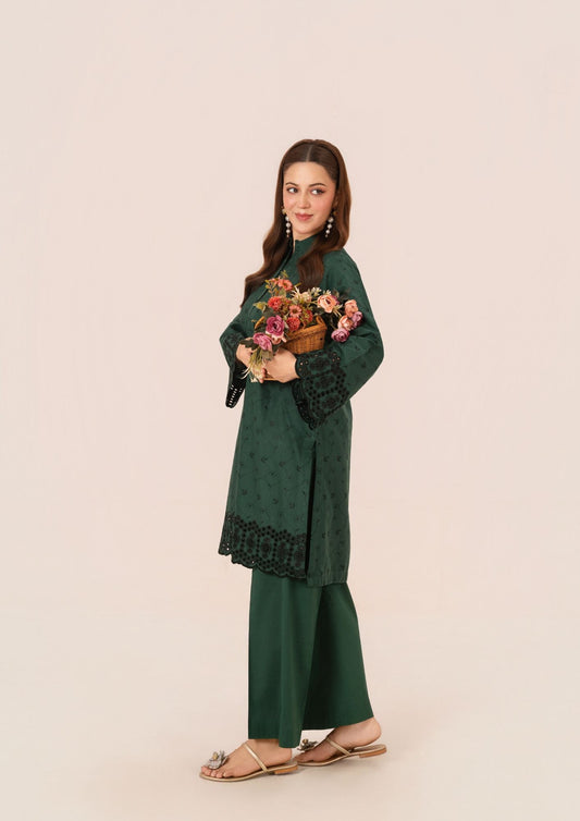 Schiffli Embroidered Bottle Green Tunic Kurta for Women Online in Sri Lanka India Australia