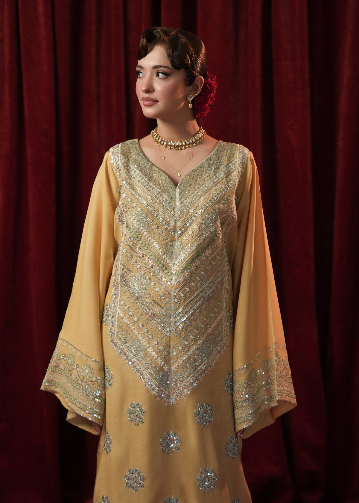 School Bus Yellow Raw Silk Kaftan Festive Wear Online in Sri Lanka India Australia