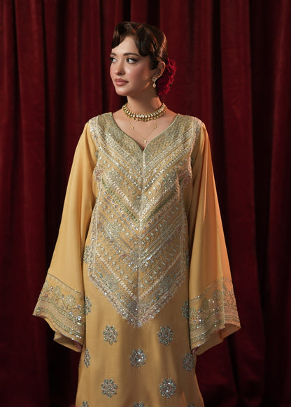 School Bus Yellow Raw Silk Kaftan Festive Wear Online in Sri Lanka India Australia