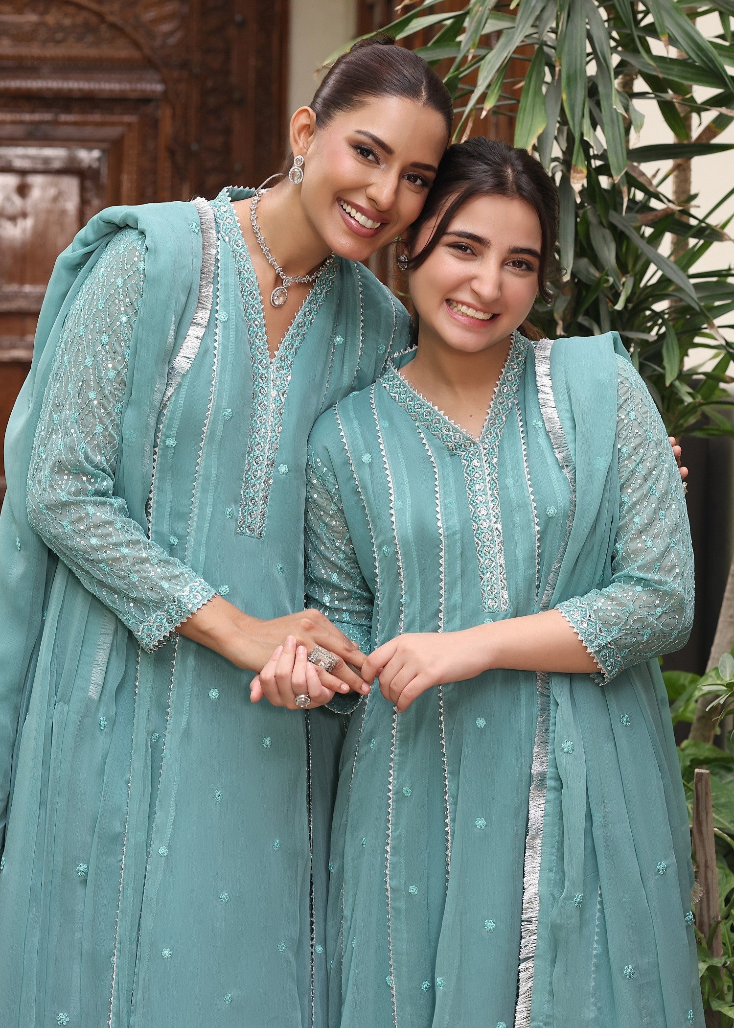 Sea Green Embroidered Chiffon 3 Piece Festive Suit Online in Sri Lanka India Australia