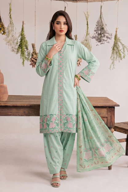 Sea Green Embroidered Cotton Partywear Suit Online in Dubai UAE Abudhabi Ajman Sharjah