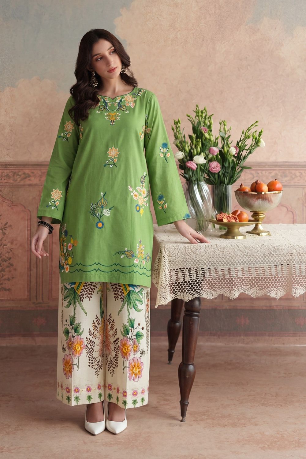 Sea Green Embroidered Lawn Kurta Set Online in Dubai UAE Abudhabi Ajman Sharjah