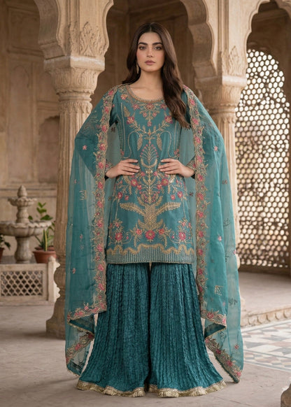 Sea Green Embroidered Organza Kurta Set Online in Dubai DXB UAE Abudhabi Meena Bazaar