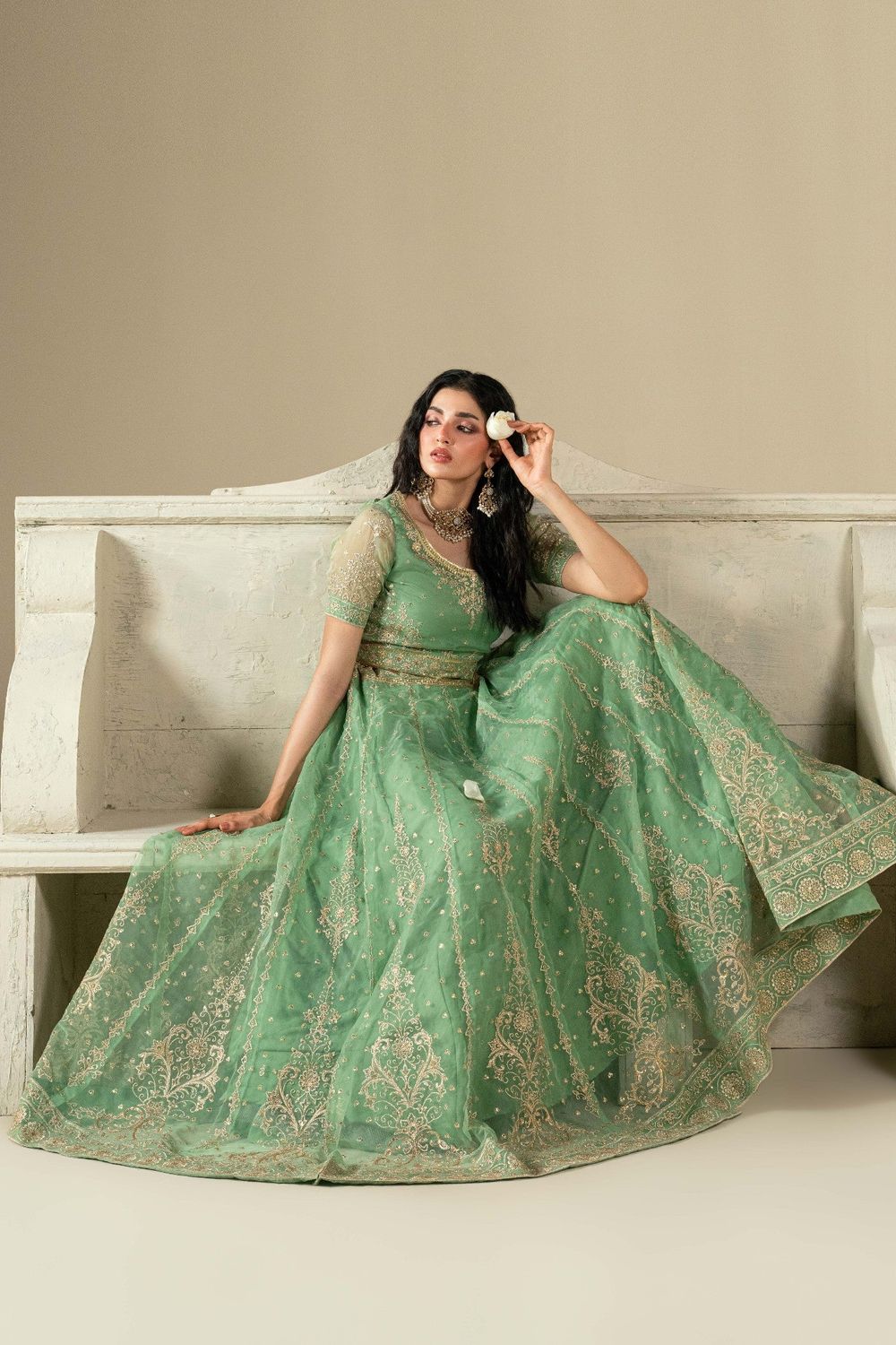 Sea Green Embroidered Organza Wedding Lehenga Online in Dubai UAE Abudhabi Ajman Sharjah