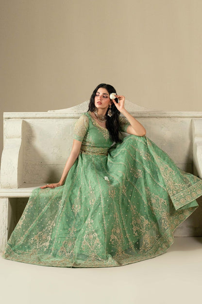 Sea Green Embroidered Organza Wedding Lehenga Online in Dubai UAE Abudhabi Ajman Sharjah