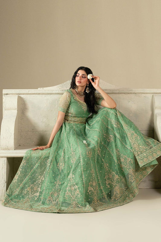 Sea Green Embroidered Organza Wedding Lehenga Online in Dubai UAE Abudhabi Ajman Sharjah