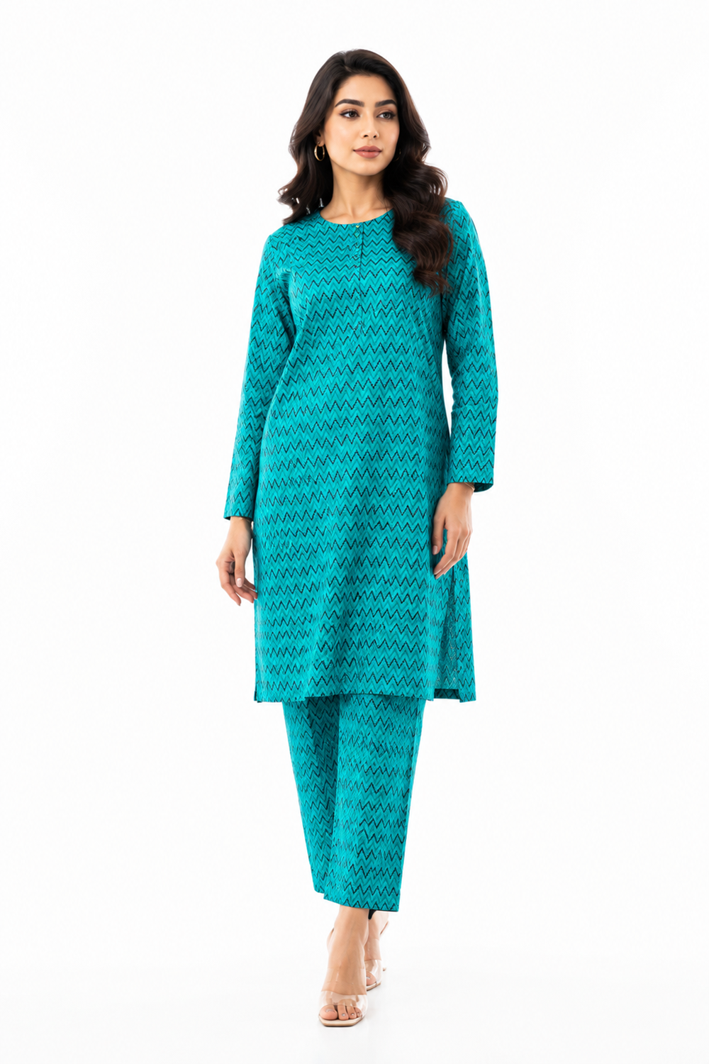 Sea Green Geometric Print AirJet Lawn Suit Online in Dubai UAE Abudhabi Ajman Sharjah