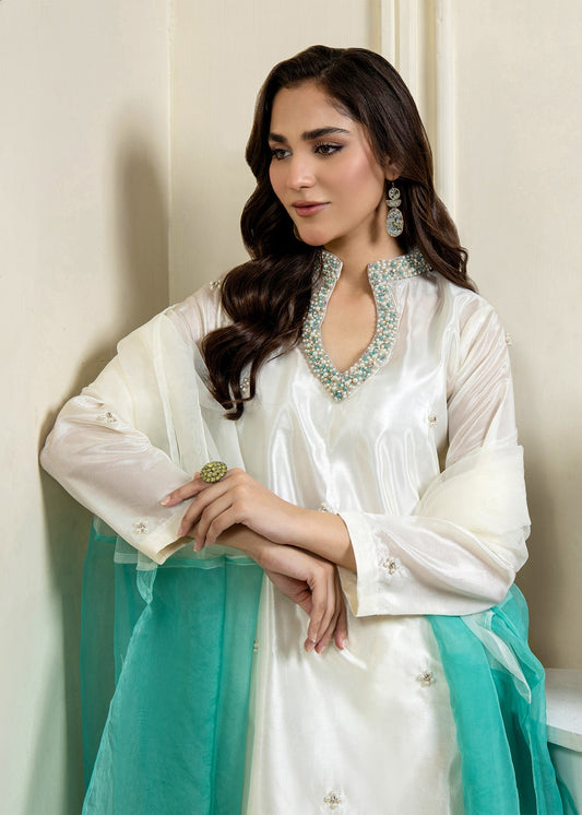 Sea Green Kattan Silk Pakistani Designer Suit Online in KSA Riyadh Saudi Arabia Oman Bahrain Qatar