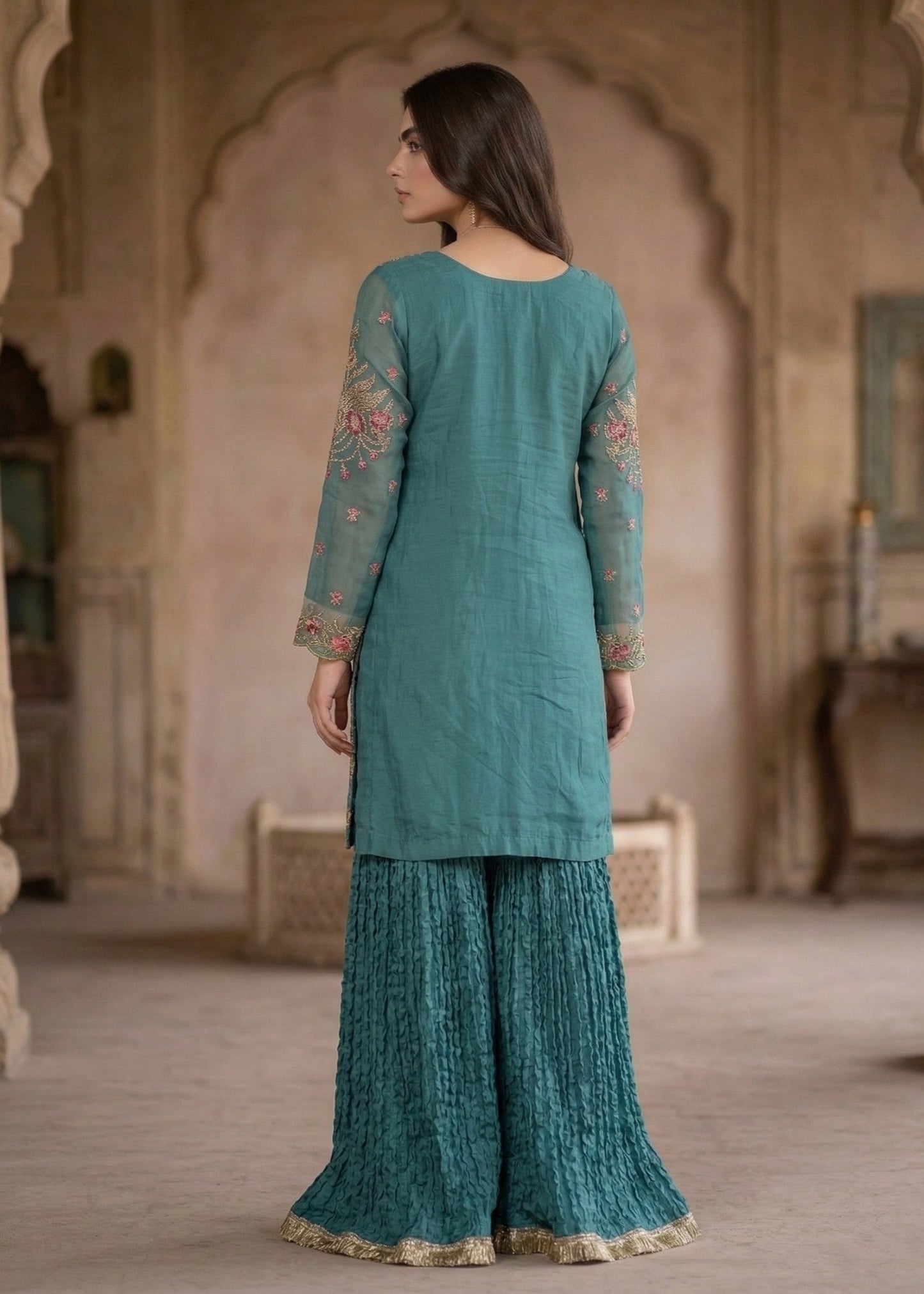 Sea Green Partywear Gharara Suit Online in Sri Lanka India Australia