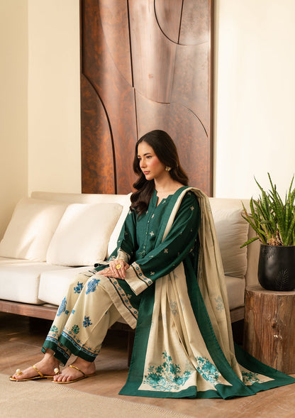 Sea Green Printed Khaddar Kurta Trouser Dupatta Set Online in UK USA Canada
