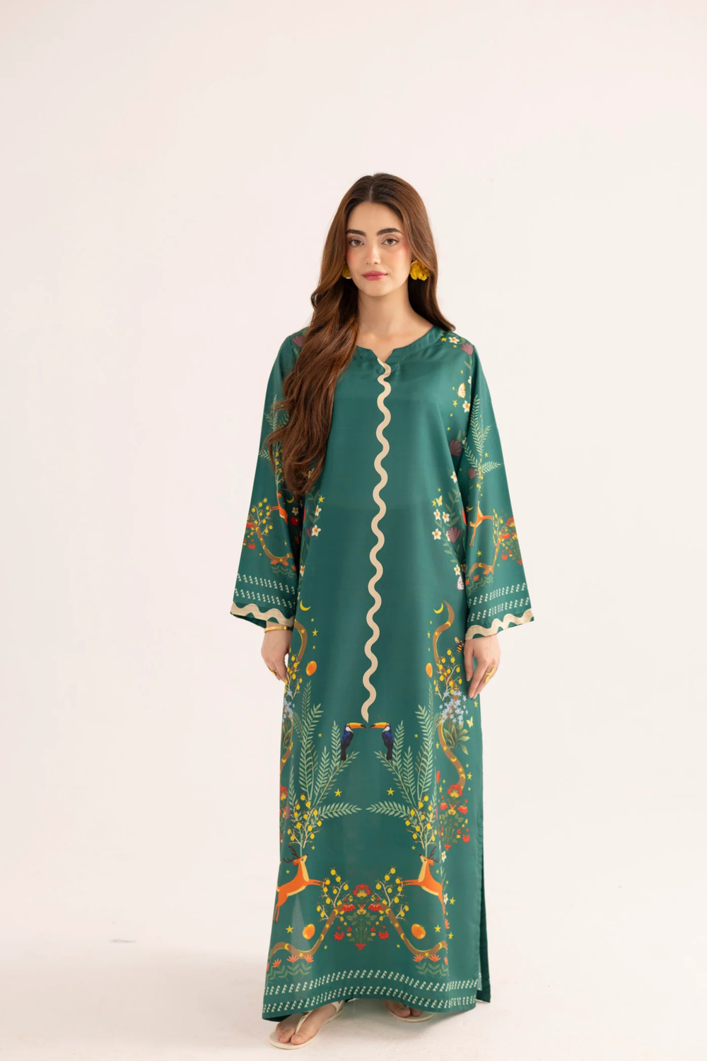 Sea Green Silk Finish Lawn Kaftan Online in Dubai UAE Abudhabi Ajman Sharjah