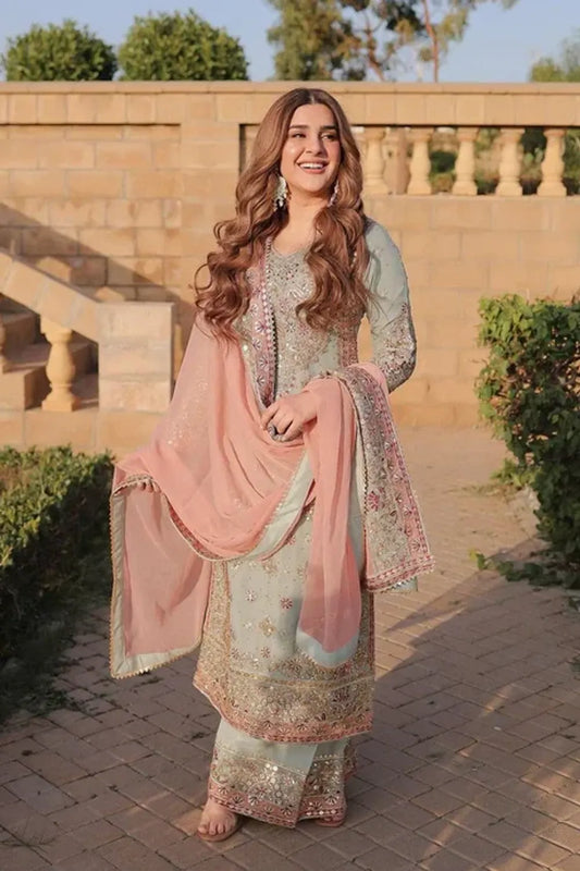 Seagreen Chiffon Bridal Pakistani Suit Online in Dubai UAE Abudhabi Ajman Sharjah