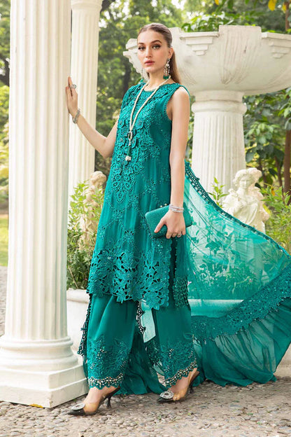 Sea Green Chiffon Suit with Laser Work