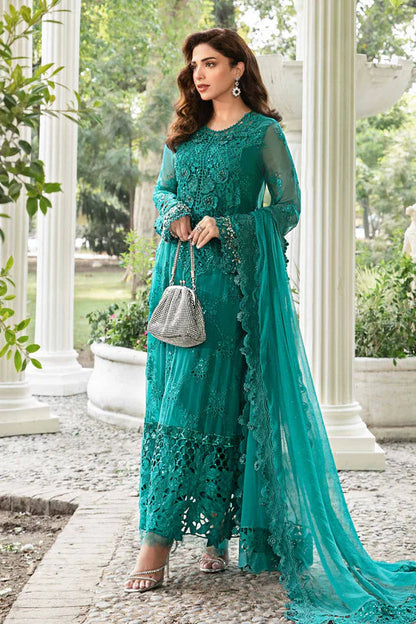 Sea Green Chiffon Suit with Laser Work