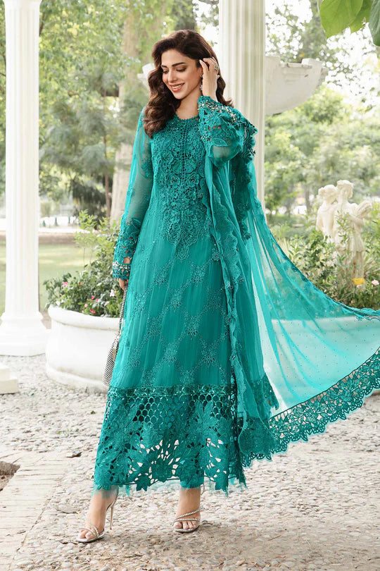 Sea Green Chiffon Suit with Laser Work