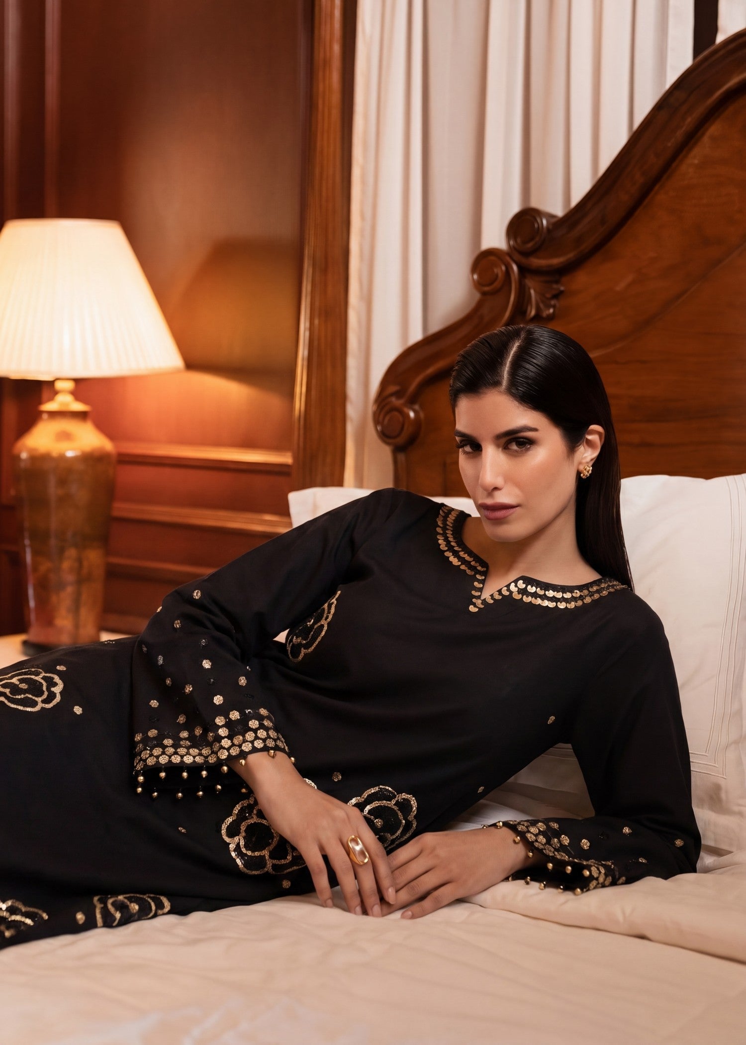 Sequined Black Lawn Kurta for Women Online in Dubai UAE Abudhabi Ajman Sharjah