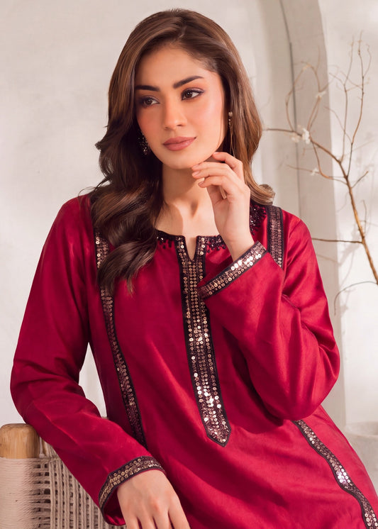 Sequined Cardinal Red Kaftan Dress Online in UK USA Canada