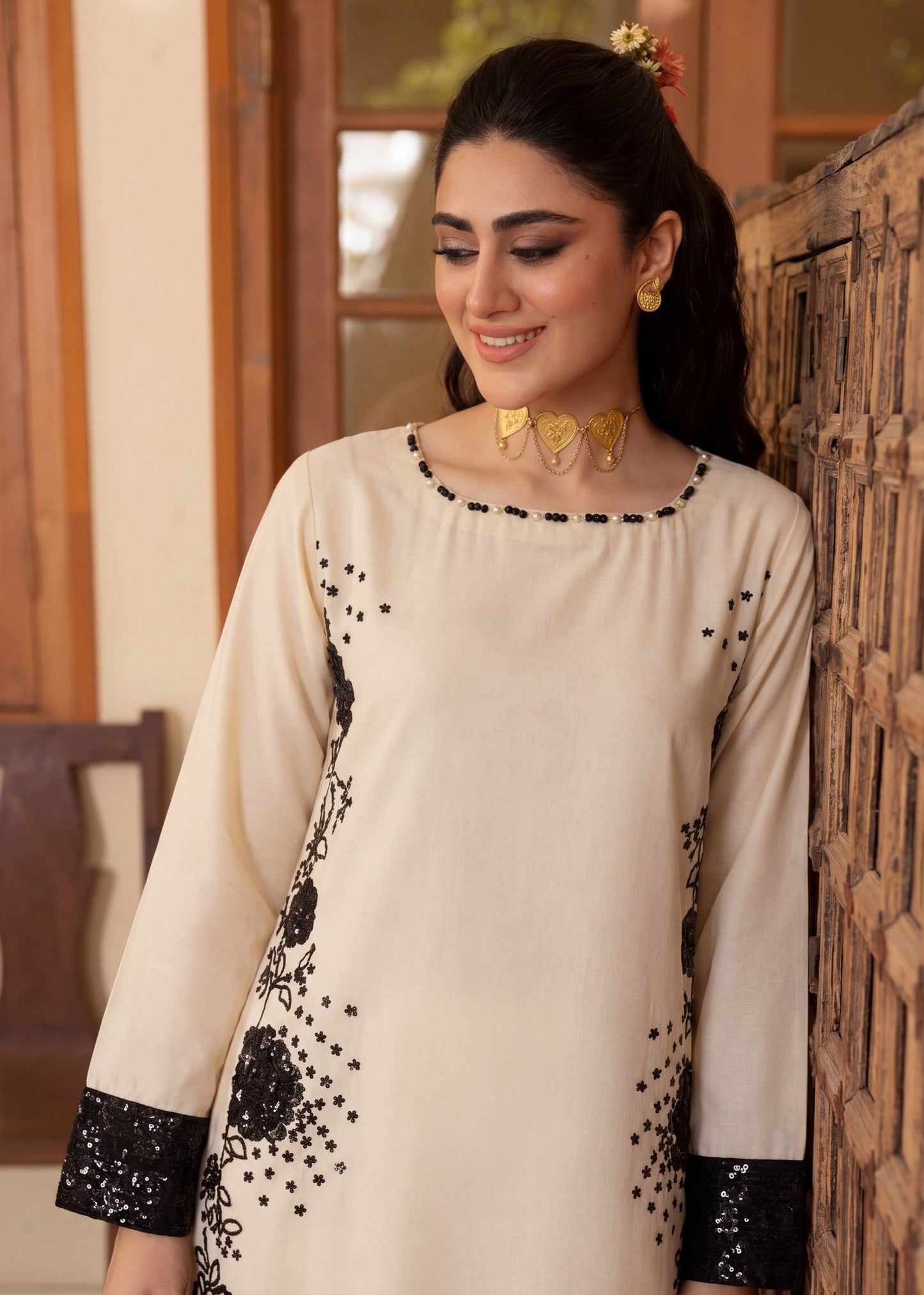 Sequined Ivory Kurta Pajama Online in UK USA Canada