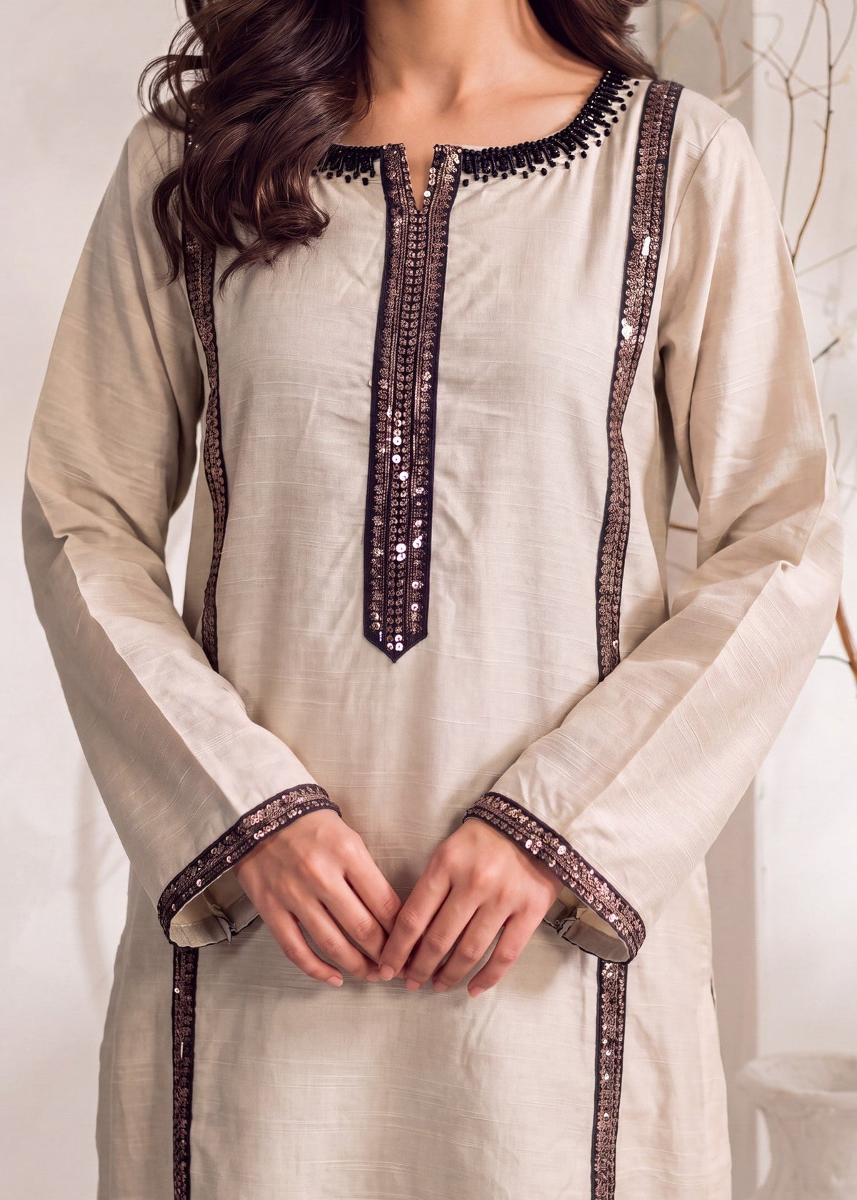 Sequined White Khaddar Kaftan Online in Sri Lanka India Australia