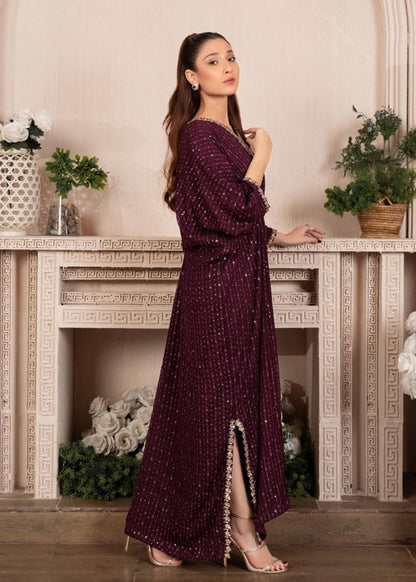 Maroon Embroidered Chiffon Kaftan