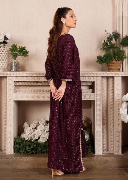 Maroon Embroidered Chiffon Kaftan