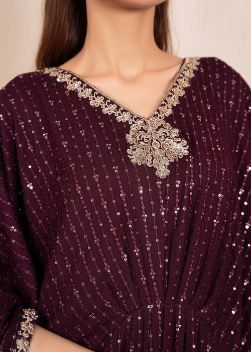 Maroon Embroidered Chiffon Kaftan