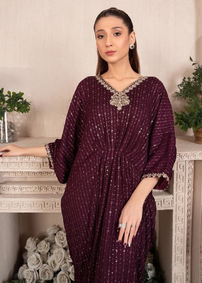 Maroon Embroidered Chiffon Kaftan