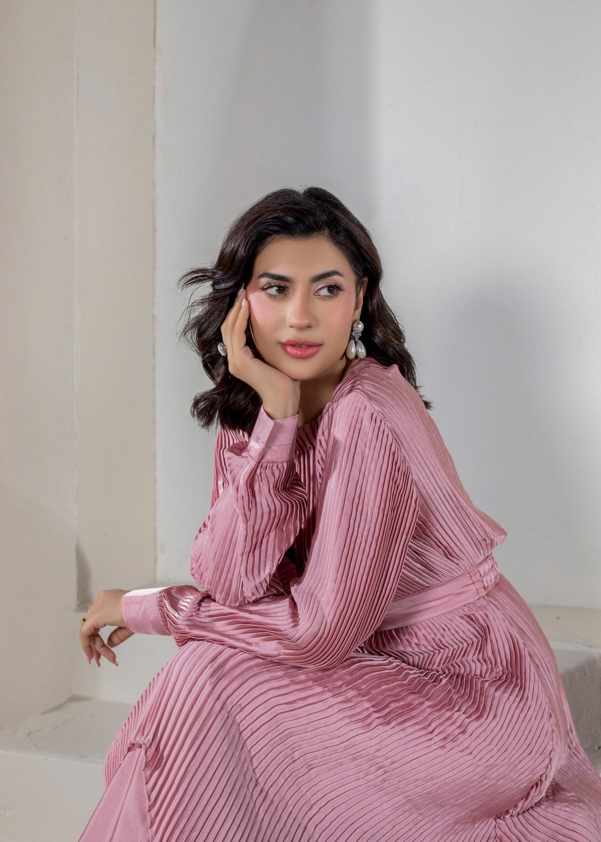 Shamooz Silk Coral Pink Co-ord Set Online in Dubai UAE Abudhabi Ajman Sharjah
