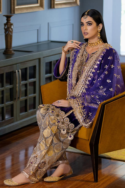Indigo Purple Readymade Pure Chiffon Suit