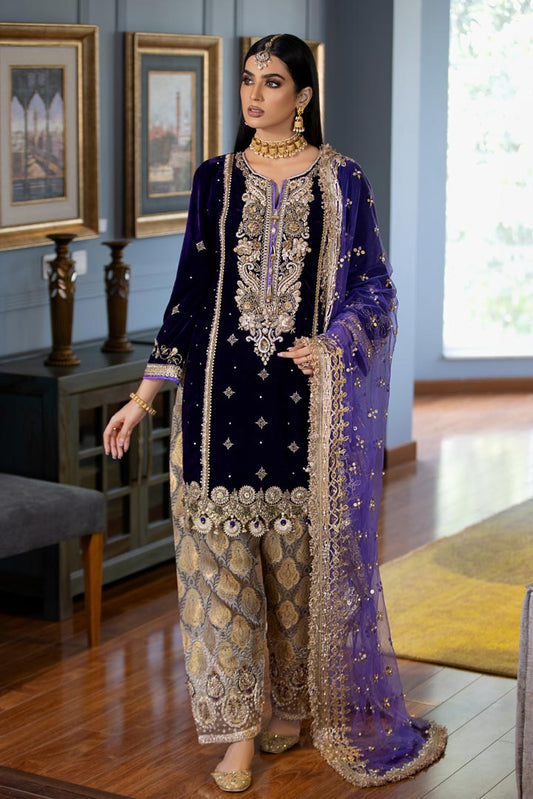 Indigo Purple Readymade Pure Chiffon Suit