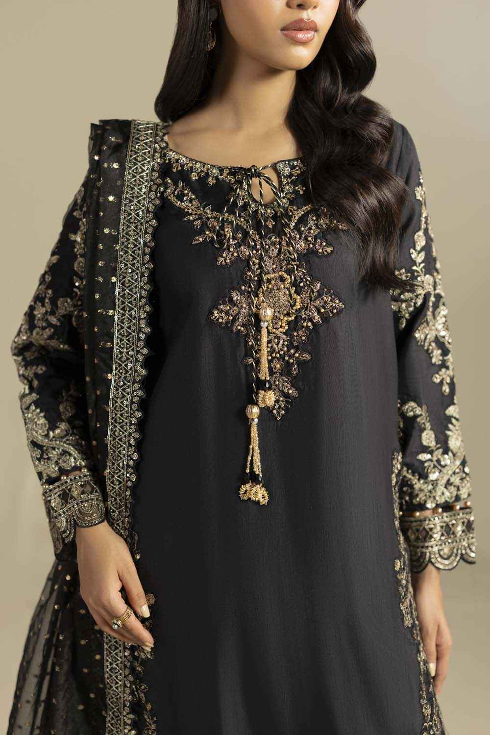 Black Embroidered Silk Designer Salwar Suit Online in UK USA Canada