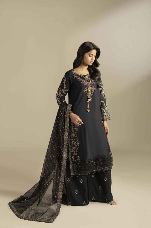 Black Embroidered Silk Pakistani Suit Online in Dubai UAE Abudhabi Ajman Sharjah
