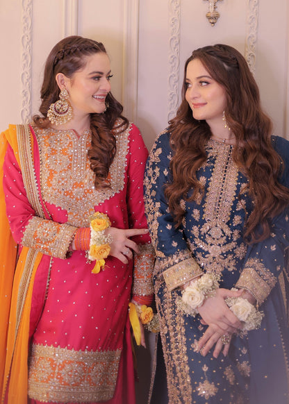 Shocking Pink Chiffon Farshi Shalwar Dress Material Online in Sri Lanka India Australia