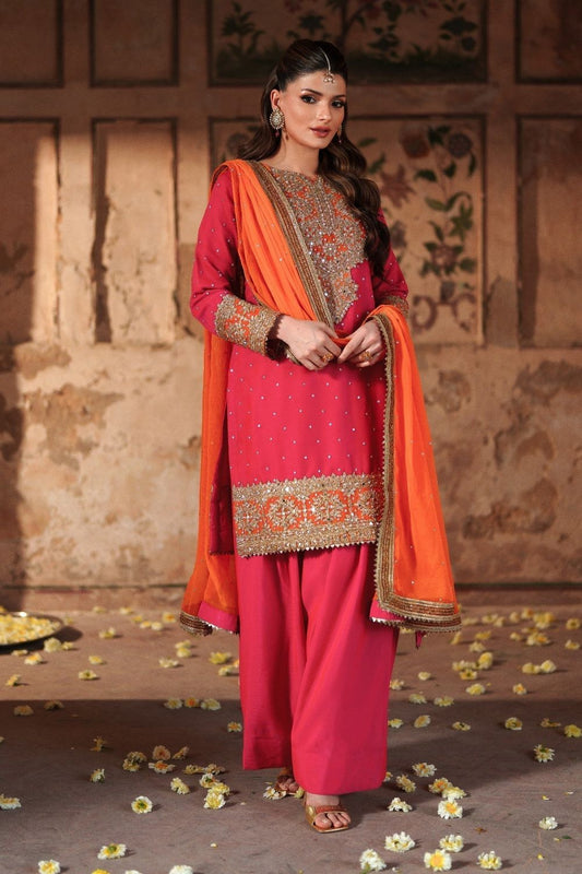 Shocking Pink Chiffon Farshi Shalwar Suit Online in Dubai UAE Abudhabi Ajman Sharjah