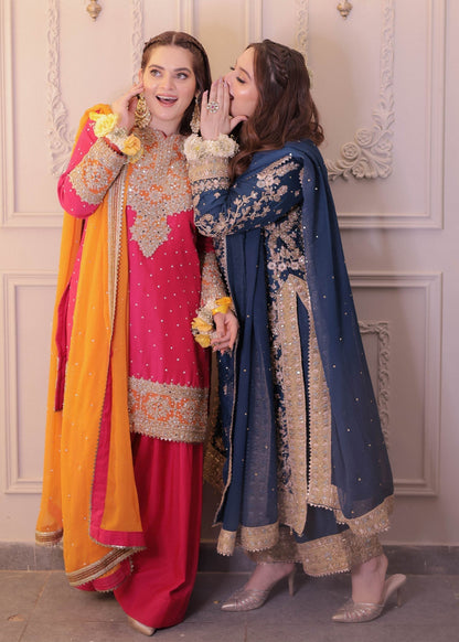 Shocking Pink Chiffon Ladies Farshi Shalwar Suit Online in UK USA Canada