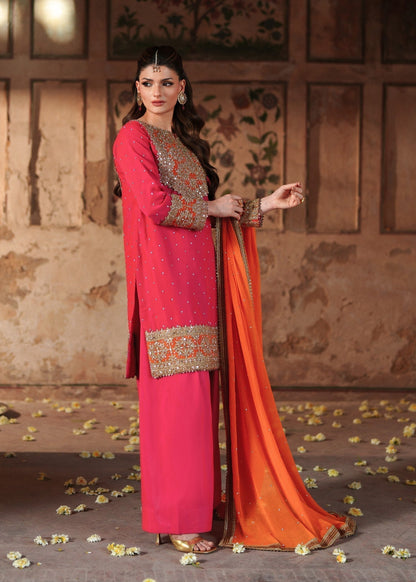 Shocking Pink Chiffon Pakistani Wedding Suit Online in Dubai UAE Abudhabi Ajman Sharjah