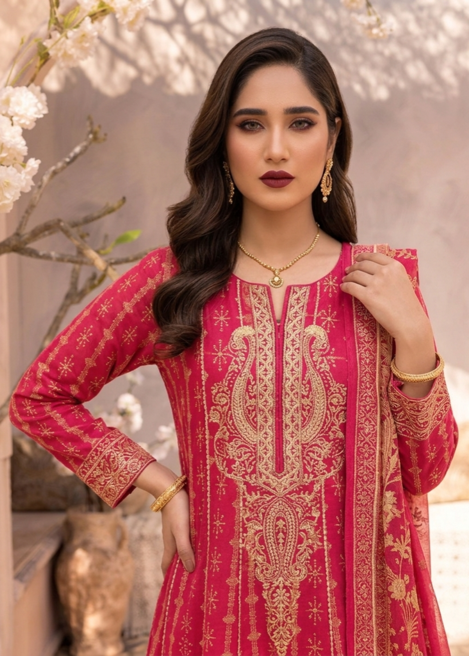 Shocking Pink Designer Pishwas Suit for Women Online in Dubai UAE Abudhabi Ajman Sharjah