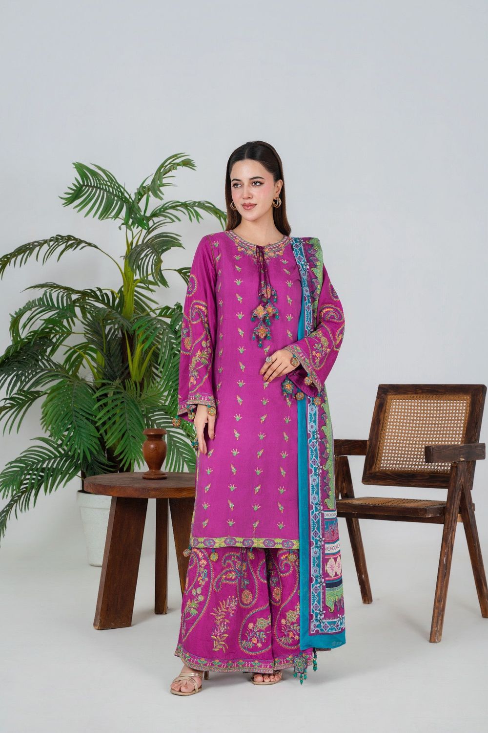 Shocking Pink Embroidered Silk Pakistani Suit Online in Dubai UAE Abudhabi Ajman Sharjah