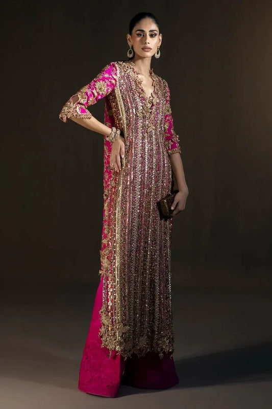 Shocking Pink Hand Embellished Indian Raw Silk Partywear Suit Online in Dubai UAE Abudhabi Ajman Sharjah
