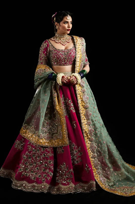 Shocking Pink Hand Embellished Raw Silk Bridal Lehenga Online in Dubai UAE Abudhabi Ajman Sharjah