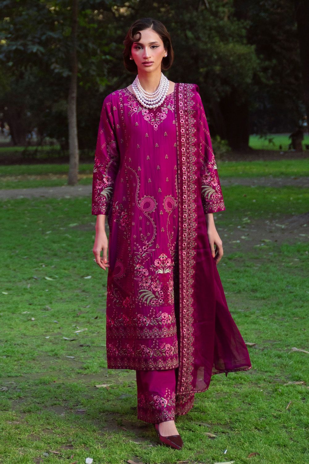 Shocking Pink Lawn Festive Salwar Suit Online in Dubai UAE Abudhabi Ajman Sharjah