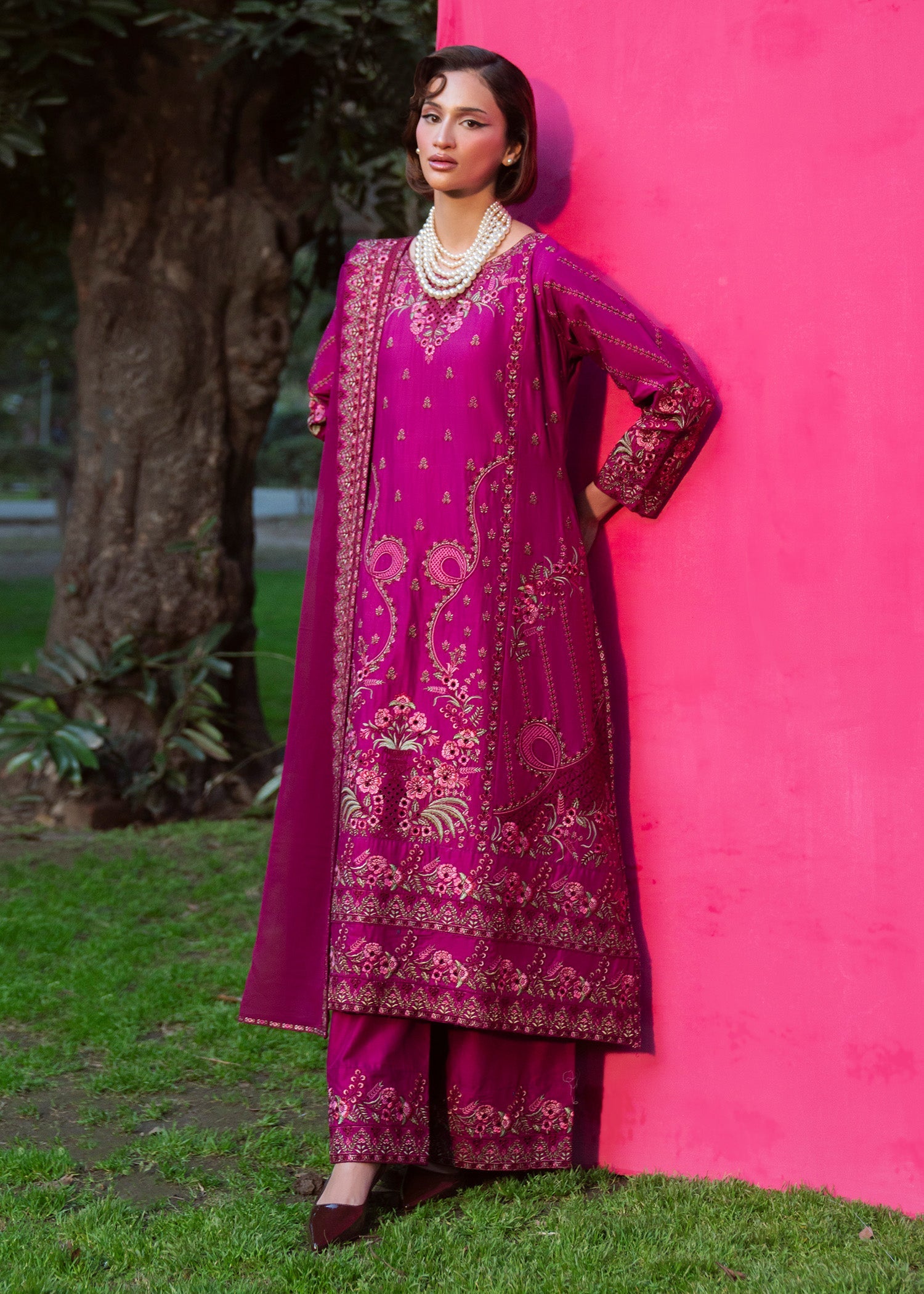 Shocking Pink Lawn Kurta with Dupatta Online in UK USA Canada