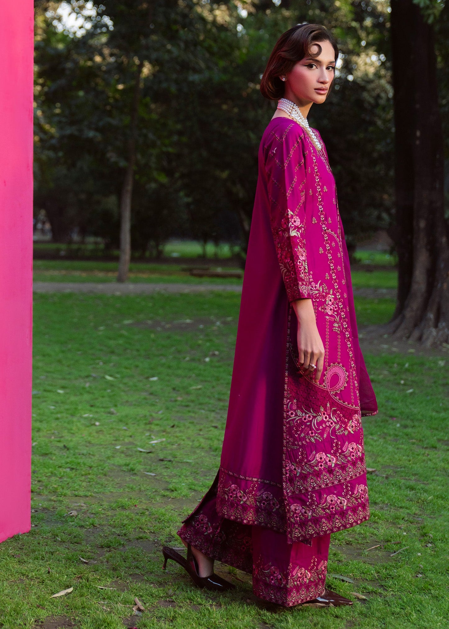 Shocking Pink Lawn Party Wear Suit Online in Dubai DXB UAE Abudhabi Meena Bazaar