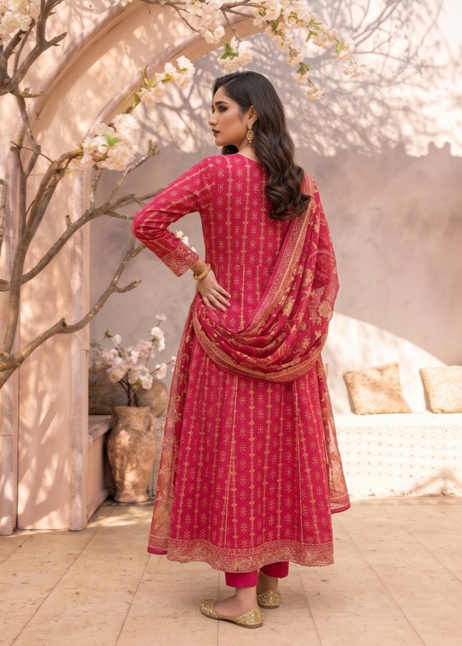 Shocking Pink Party Wear Pishwas with Silk Dupatta Online in Sri Lanka India Australia