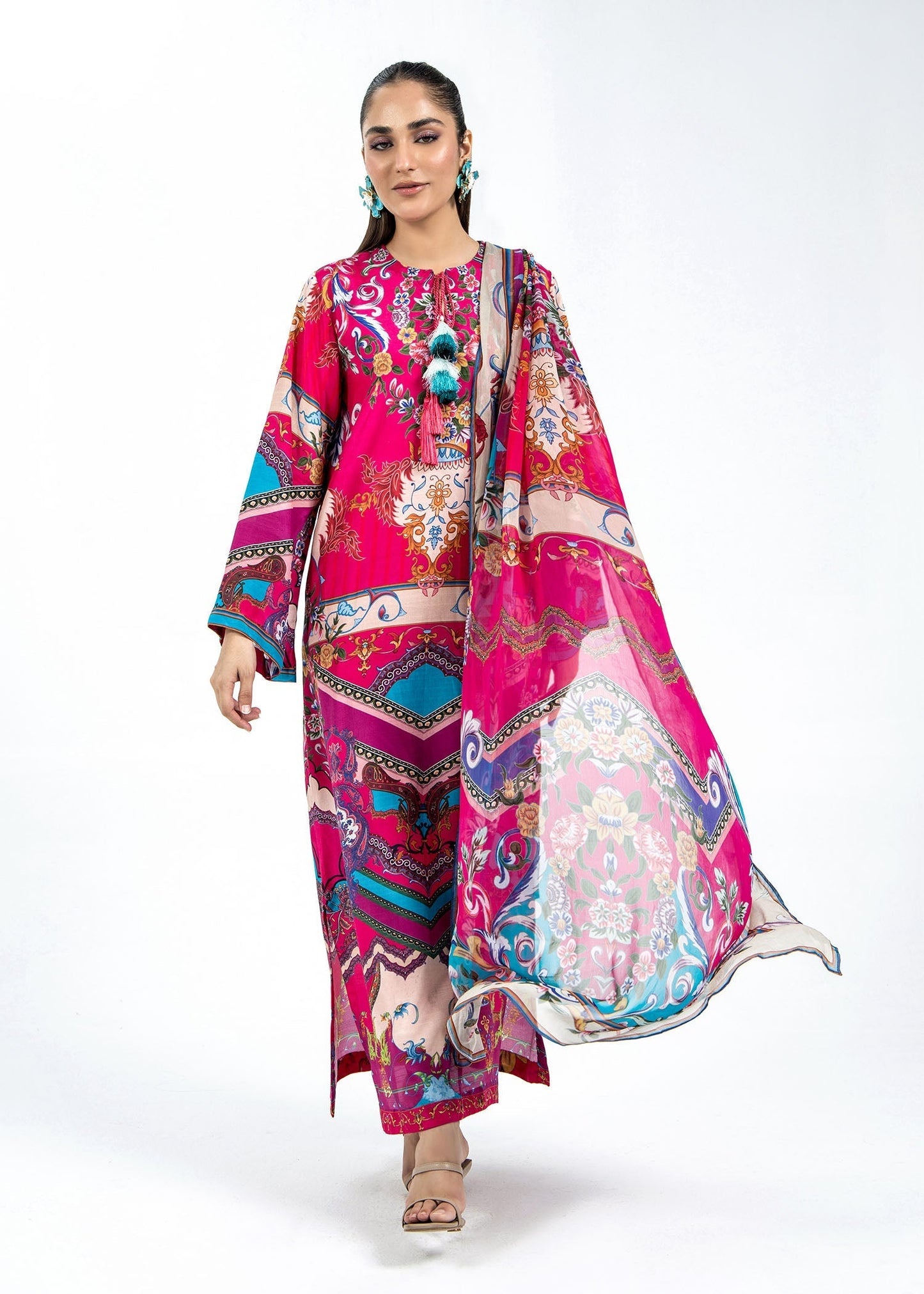 Shocking Pink Raw Silk Pakistani Suit for Daily Wear Online in Dubai UAE Abudhabi Ajman Sharjah