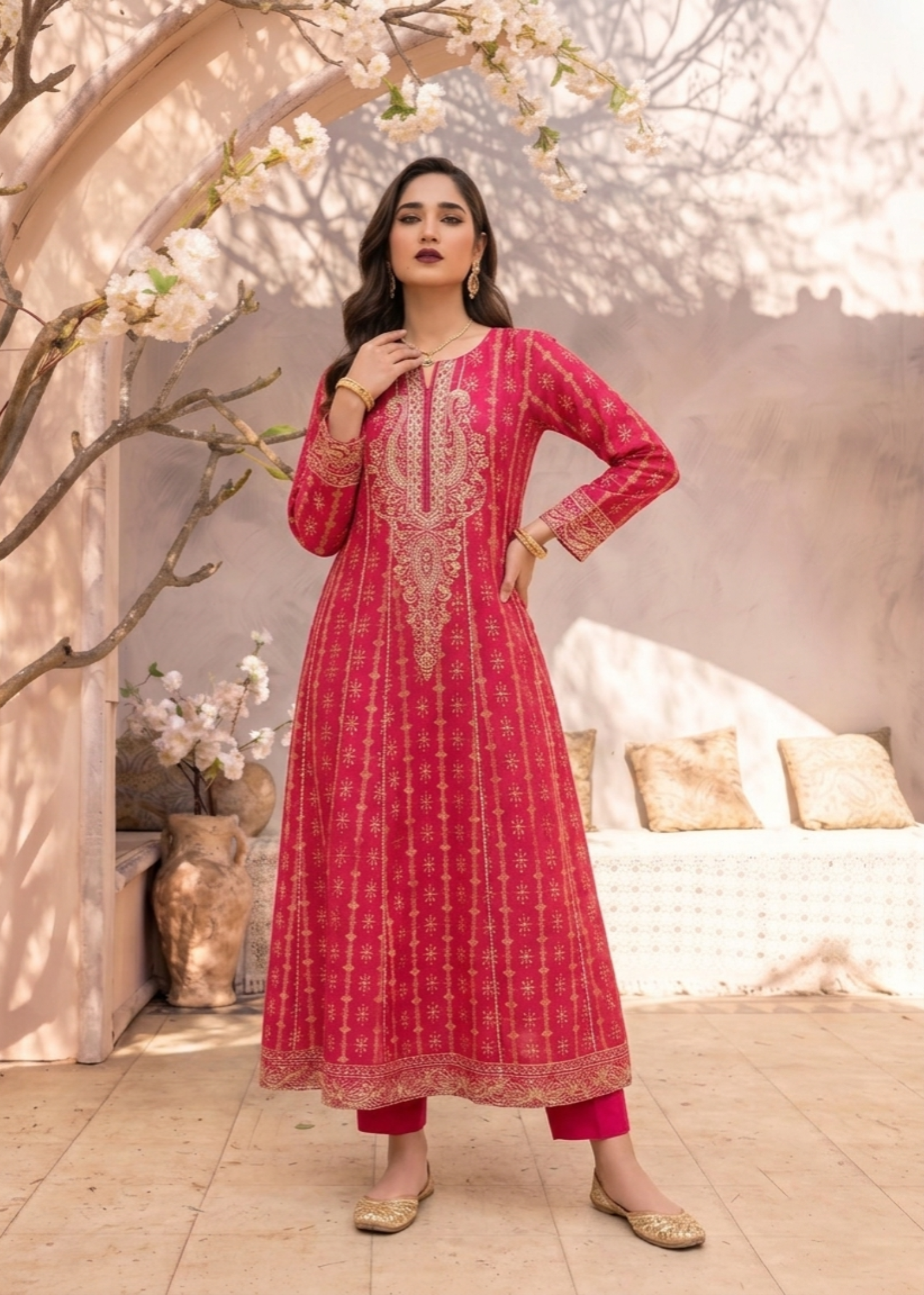Shocking Pink Raw Silk Pishwas Party Wear Suit Online in Sri Lanka India Australia