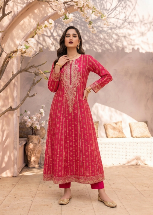 Shocking Pink Raw Silk Pishwas Party Wear Suit Online in Sri Lanka India Australia