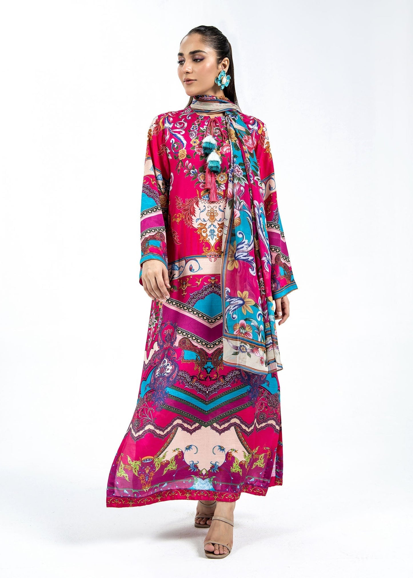 Shocking Pink Three Piece Raw Silk Suit Online in Sri Lanka India Australia