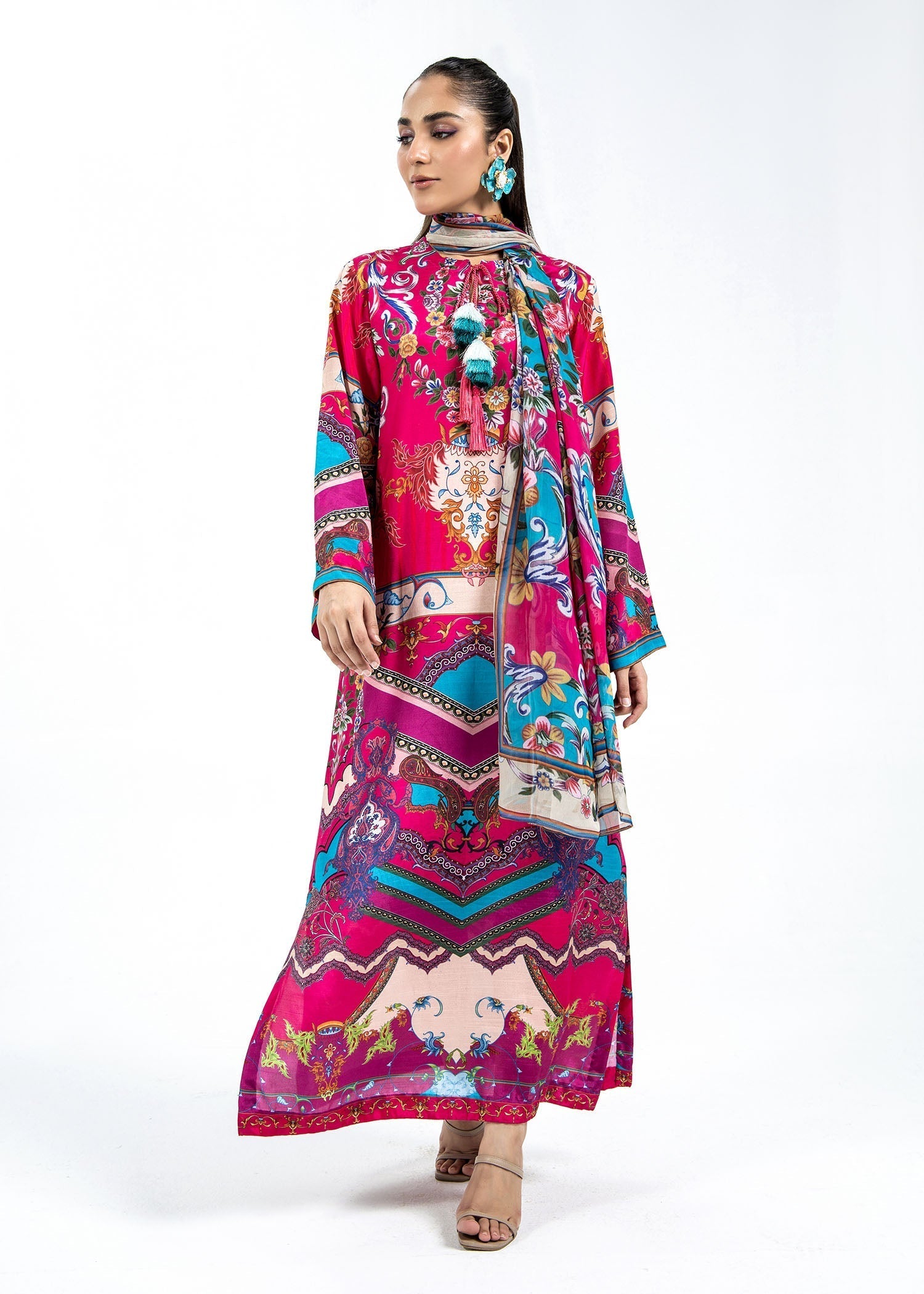 Shocking Pink Three Piece Raw Silk Suit Online in Sri Lanka India Australia