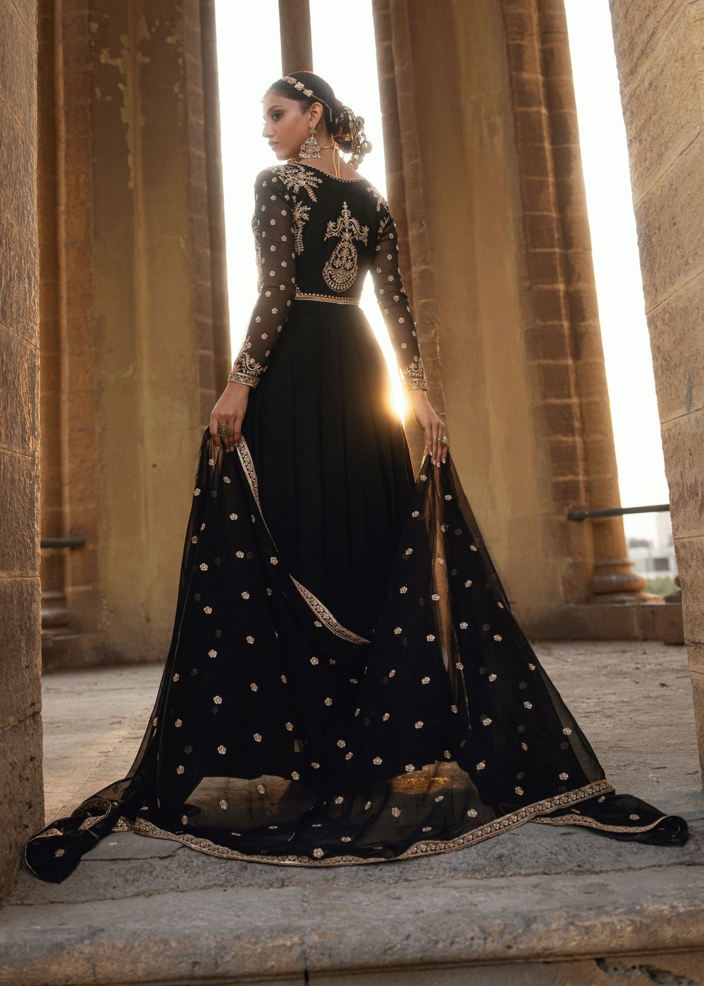 Shop Black Chiffon Embroidered Pishwas Online in Sri Lanka India Australia